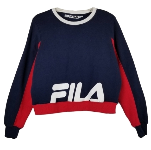 Fila Women's Cropped Crew Neck Sweatshirt Color Block Text  Logo Size Large - Picture 1 of 11
